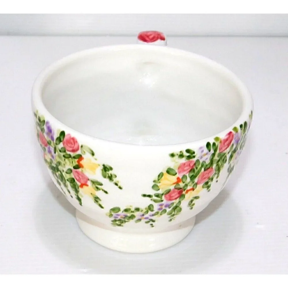 TABLETOPS UNLIMITED 16 oz coffee, tea cup, Spring Garden with vintage spoon
